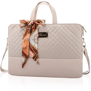 Laptoptasche für Damen, 39,6 cm (15,6 Zoll), Computertasche, Laptoptasche, Schultertasche, schmal, Arbeit, Reisen, PU-Leder, Khaki - 15/15.6/16-inch