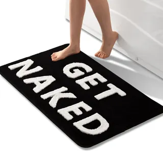 QJHOMO Get Naked Badematte, schwarz-weiß, 60 x 90 cm, rutschfeste Badematten für Badezimmer, bunte Buchstaben, weiche Mikrofaser, Badezimmermatte, maschinenwaschbarer Teppich