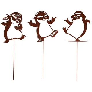 UNUS Gartenstecker Pinguine, Lustige Gartendeko aus Metall in Braun | Gr.: onesize