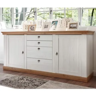 Lomadox Sideboard Anrichte im Landhaus Design, Pinie weiß und Wotan Eiche Nb., B/H/T ca.: 210/91/52 cm