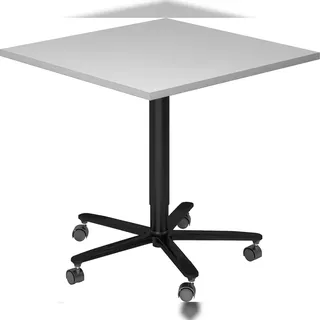 bümö Säulenhubtisch höhenverstellbar, Stehtisch Büro, Bistrotisch eckig 80 x 80 cm - Besprechungstisch grau, Stehtisch Holz-Platte, Säule aus Metall