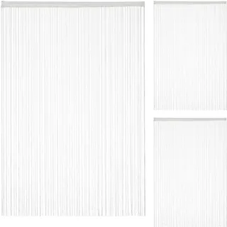 Relaxdays 3 x Fadenvorhang weiß, kürzbar, mit Tunneldurchzug, für Türen & Fenster, waschbar, Fadengardine, 145x245 cm, White