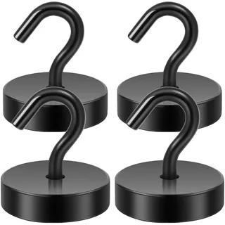 Neosmuk Magnethaken, 30kg Extra Starke Magnetische Haken für Camping, Werkstatt, Spind, Kleiderhaken mit Neodym Magnet für Outdoor und Kreuzfahrt Zubehör, Schwarz,4er-Pack