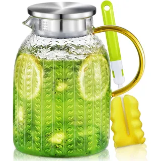 Aofmee Wasserkaraffe, Glaskaraffe, Karaffe Glas 1,8 Liter, Glaskaraffe mit Deckel, Wasser Karaffen, Wasserkrug, Glaskrug, Wasserkaraffe aus Glas, Sangria Karaffe, Eistee Krug