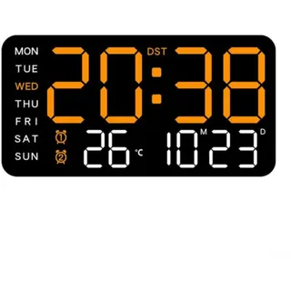 Intelligente Digitale Led-wanduhr Mit Temperaturregelung (schwarzes Gehäuse Mit Orangefarbenem Licht)