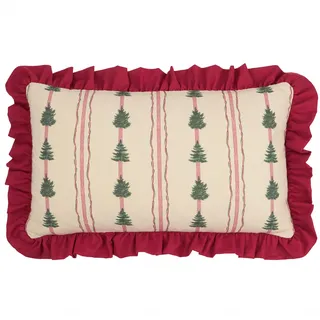 furn. Wylder Spruce Stripes Federgefülltes Kissen (Leinen - 30x50cm) | Festlich Weihnachtsbaum Gestreifter Baumwollslub Gerüschter Rand Dekoratives Kissen