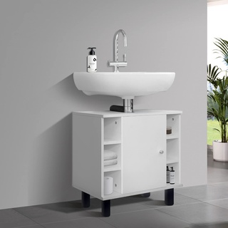 ML-Design Waschbeckenunterschrank Weiß 60x54x32 cm, Waschbecken Unterschrank mit Tür und 6 Ablagen, viel Stauraum, Waschtischunterschrank aus MDF-Holz, Badezimmerschrank Waschtisch Badschrank Badmöbel