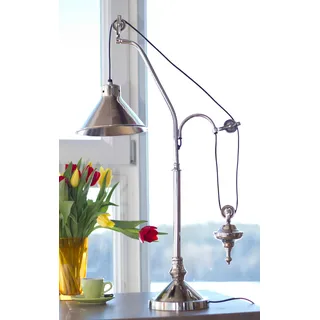 Tischleuchte mit Gegenzug,  nickel,  ca. 76 cm hoch, Tischlampe im Landhausstil