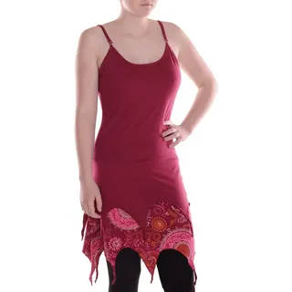 Vishes Zipfelkleid Damen Kleid Baumwolle Paisley asymmetrisch Spaghetti-Träger Alternative Bekleidung, Ethno, Hippie, Retro Style rot 42