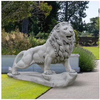 gartendekoparadies.de Gartenfigur Statue Stein-Löwe auf Felsen rechts, H. 150 cm, 950 kg, Frostsicher grau