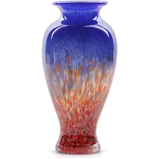 Blaue Glasvase, schöne mundgeblasene Glasvase, moderne Kunst, Heimdekoration, breite Öffnung, bunte Vasen für Kaminsims, Esstisch, Eingangsbereich, Wohnzimmer, Hochzeitsdekoration, 30 cm hoch