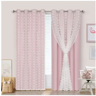 BTTO V&G Schiebegardine Kinderzimmer Vorhänge mit Ösen Baby Gardinen Doppelschichtige, Doppellagiges Wollknäuelgarn,Kindervorhang rosa 132 cm x 243 cm