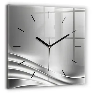 Tulup Wanduhr Rechteckige Glasuhr Silber Abstraktion Moderne Uhr aus Gehärtetem Glas schwarz 60 cm x 60 cm