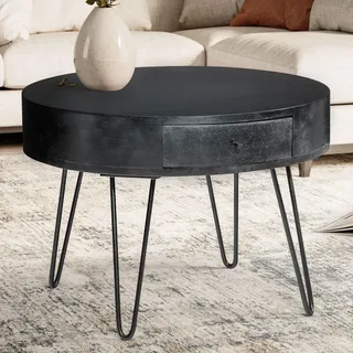FineBuy Couchtisch Mango Schwarz rund Ø 60 cm