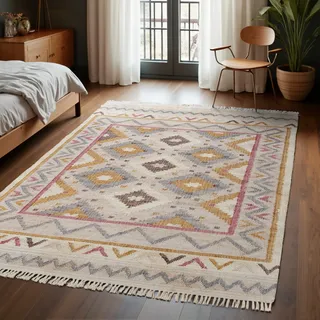 ELLE DECORATION Kelim Imani Juteteppich 200 x 300 cm Beige/Creme Multifarben