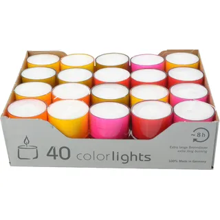 Wenzel-Kerzen Colorlights-Winter Edition Teelichte 8h Brenndauer, farbige PC Hüllen, bunt gemischt-Crazy Mix, 24 mm hoch, Durchmesser 38 mm, 1020