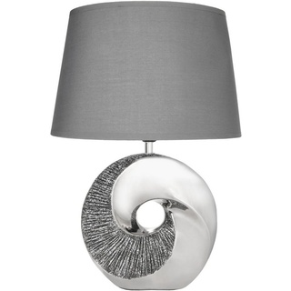 BRUBAKER Nachttischlampe Tischlampe Stein Ring Silber, ohne Leuchtmittel, Moderne Tischleuchte mit Keramikfuß, Höhe 42,5 cm grau|silberfarben
