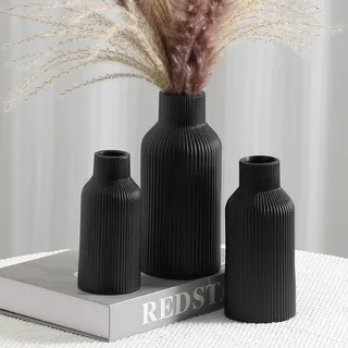 Hanaomaoyi Schwarze Keramik-Blumenvase, 3er-Set, Pampasgras, kleine Vase für Dekoration, Esstisch, Regaldekoration, Kaminsims, Eingangsdekoration und Tafelaufsätze, minimalistisch, modern, böhmisch