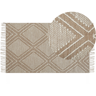 Teppich Baumwolle beige / weiß 80 x 150 cm Kurzflor KACEM