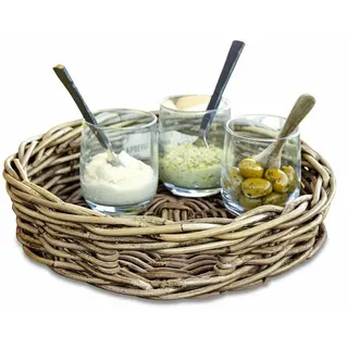 Loberon Tablett Duras, traditionelle Handwerkskunst, mit praktischen Griffmulden, stabil und Lange haltbar, Tischdekoration, Tischaccessoires, Rattan, braun