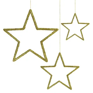 Oblique Unique Glitzer Sterne zum Aufhängen - 3er Set goldene Deko Sterne für Weihnachten & Advent - Weihnachtsdeko hängend für Fenster & Raum - Festliche Stern Deko Weihnachten