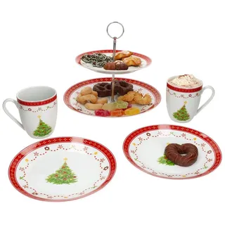 MamboCat Etagere 5tlg Weihnachtstraum Frühstücks-Set Etagere Kaffeebecher, Porzellan bunt
