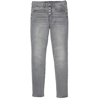 TOM TAILOR Damen Tapered Relaxed Jeans mit Knopfleiste, grau, Uni, Gr. 26/30