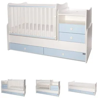 Lorelli Baby- Jugendbett Combo umbaubar 2 Kinder gleichzeitig Schaukelfunktion weiß blau