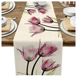 HIBNOPN Tischläufer Tischläufer Lila Blumen Modern Wohnzimmer Abstrakt Tischdecke 33x183cm rosa