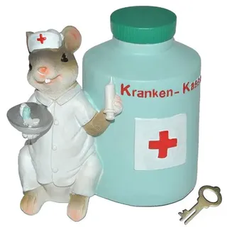 alles-meine.de GmbH Spardose Maus Kranken - Kasse - mit Schlüssel - stabile Sparbüchse aus Kunstharz - Krankenschwester Geld Mäuse Doktor Arzt