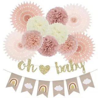 Babyparty Deko Set Boho Regenbogen Staubiges Rosa Seidenpapier Pom Poms Papierfächer