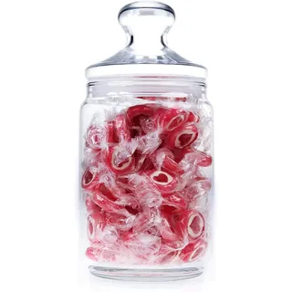 Bonbonglas mit Deckel, Vorratsglas für Süßigkeiten, Deko Bonboniere, Candy Bar Glasbehälter, Vintage Aufbewahrungsglas für die Küche, Runder Vorratsbehälter aus Glas, Glasgefäß als Küchen Zubehör