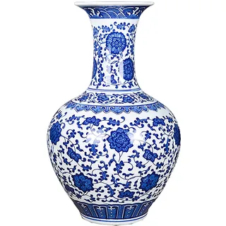 RTYHN Traditionelles Blau und Weiß Porzellanvase,Handbemalte Porzellan-Vase,Blumenvase für Heimdekoration,China Ming-Stil