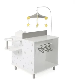 Bayer Chic 2000 Puppen-Wickeltisch | Mit Hochstuhl & Bad | Sternchen Grau | Multifunktionale Puppen-Wickelstation: Inkl. Hochstuhl, Badewanne, Schrank & Mobile. Perfekt für Rollenspiele ab 3 Jahren.