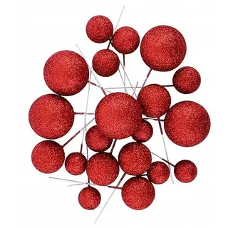 Festivalartikel Tortenstecker Tortendekoration Kugeln am Stiel Gold Topper Ball goldenen Kugeln rot