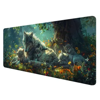 Gaming Mauspad XXL 800 x 400 mm, Wolf Mauspad Groß mit Vernähten Kanten, Gaming Mousepad Tier mit Verbessert Präzision und Geschwindigkeit, Gaming Mousepad XXL Wasserdicht für Gaming, Büro, Zimmer T-3