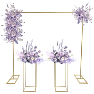 Hochzeitsbogen Ständer Set 2 x 2M Ballonbogen mit 2 Blumenständern (Gold) | für Hochzeiten, Geburtstagsfeiern, Weihnachtsfeiern