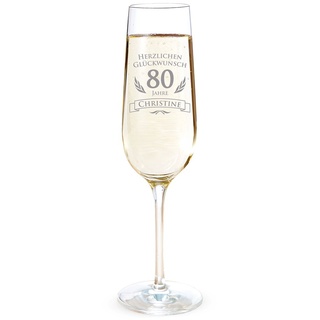 AMAVEL Sektglas mit Gravur zum 80. Geburtstag – Personalisiert mit [Namen] – Sektflöte als Geburtstagsgeschenk – Geschenkidee für Frauen – Glas für Sekt, Champagner und Prosecco – Sektkelch