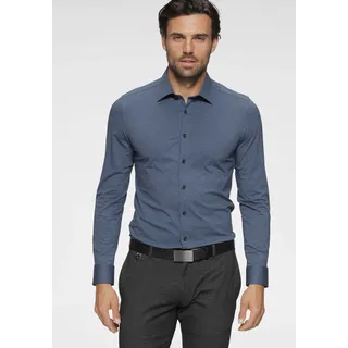Businesshemd OLYMP "Level Five body fit" Gr. 42, N-Gr, blau (rauchblau) Herren Hemden Langarm in Jersey Qualität