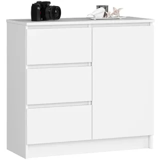 Akord Kommode Akord jerry Weiß 80 cm Tür 3 Schubladen 2 Ebenen B80 x H77 x T35 cm