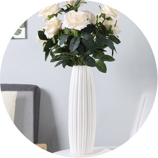 45 cm hohe Bodenvase mit vertikalem Streifenmuster, dekorative große weiße Keramikvase, Blumenhalter für Wohnzimmer