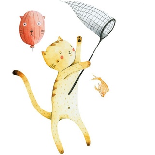 Wall-Art Wandtattoo »Bunte Tierwelt Katze mit Ballon«, (1 St.), 20685062-0 Bunt B/H/T: 41 cm x 60 cm x 0,1 cm