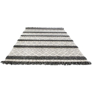 Wollteppich LUXOR LIVING "Fano" Teppiche Gr. B/L: 130 cm x 190 cm, 22 mm, 1 St., schwarz (creme, schwarz) Schurwollteppiche