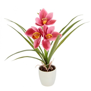 Kunstblume Orchidee, I.GE.A., Höhe 32 cm, Mit Blätter im Topf aus Keramik Künstliche Blume Cymbidium-Orchidee rosa