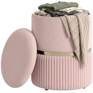 HOMCOM Sitzhocker Fußhocker Aufbewahrungstruhe Cordsamt Modernes Design 36 x 36 x 44 cm für Wohnzimmer, Schlafzimmer, Rosa