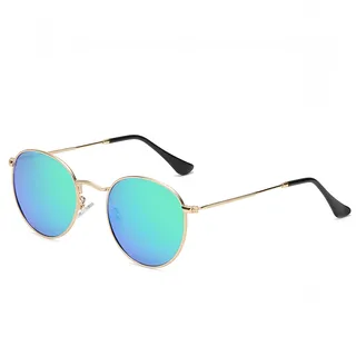 WDZAYXC Polarisierte Metall runde Rahmen Sonnenbrille für Damen und Herren, Retro Hip-Hop Punk Brille, UV400 Schutz (Gold/Grün reflektierend)