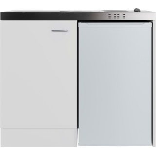 Flex-Well Küche Pantry, Gesamtbreite 100 cm, mit DUO Kochfeld und Kühlschrank weiß