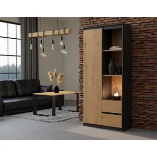 Regal mit Tür und 2 Schubladen 80cm Breit in Anthrazit Artisan-Eiche