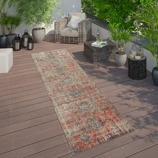 Paco Home Teppich Outdoor Rot Terrasse Balkon Orientalisches Design Robust Wetterfest, Grösse:80x250 cm