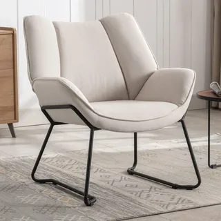 Ya-Home Sessel Wohnzimmer Loungesessel modern Lesesessel gepolstert Ohrensessel mit Metallbeinen für Schlafzimmer/Wohnzimmer, Leinen, Beige